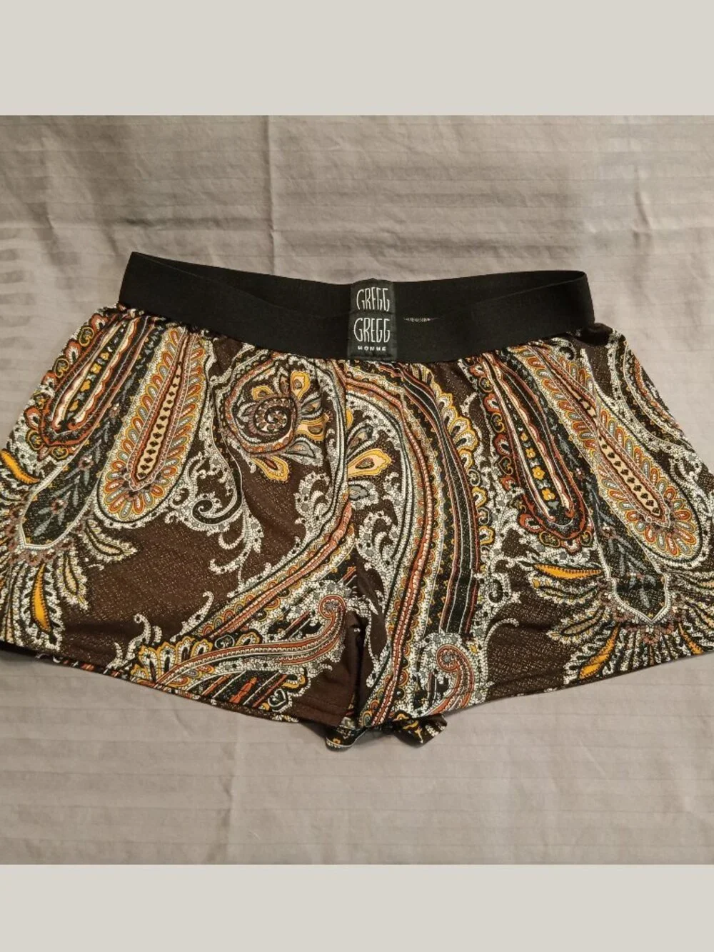 Men's Gregg Homme Brown & Gold Paisley Boxers with Black Waistband